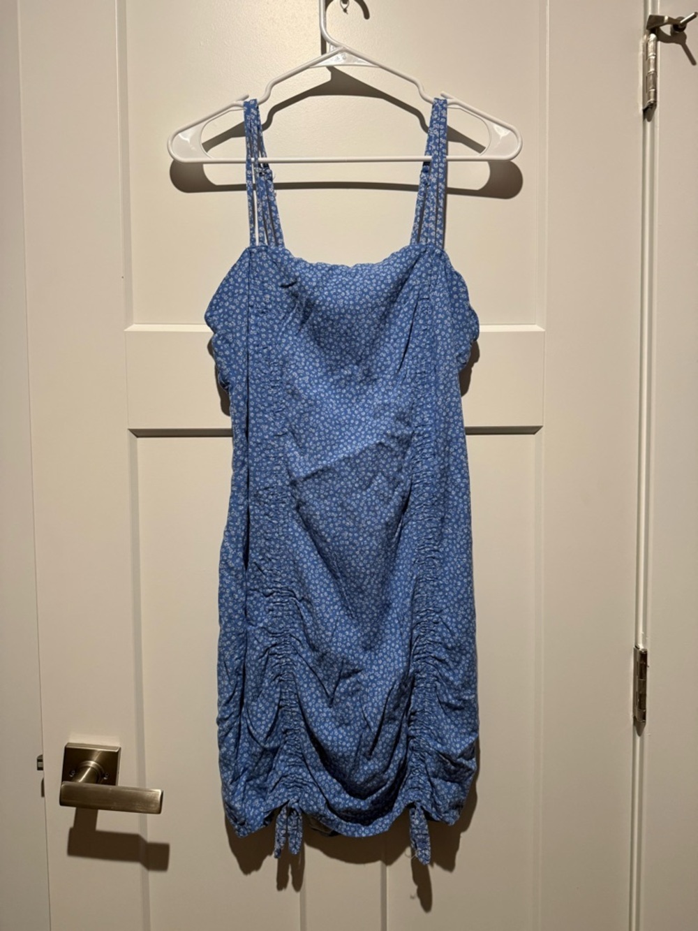 Blue Floral Ruched Mini Dress - Picture 2 of 3